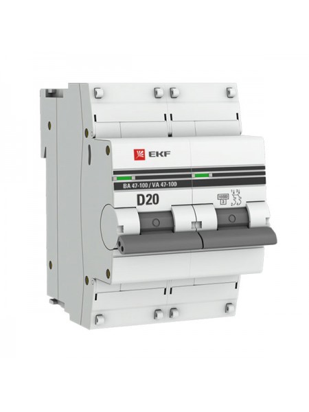 Автоматический выключатель EKF PROxima 2P ВА 47-100 20А D 10kA SQ mcb47100-2-20D-pro