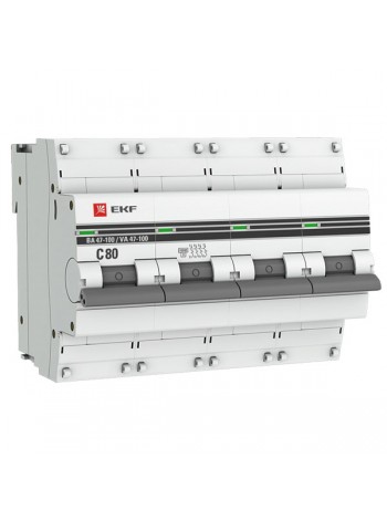 Автоматический выключатель EKF PROxima ВА 47-100 4P 80А 10kA mcb47100-4-80C-pro