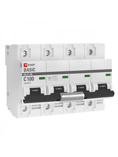 Автоматический выключатель EKF Basic ВА 47-100 4P 100А 10kA mcb47100-4-100C-bas