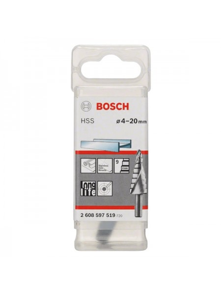 Ступенчатое сверло по металлу Bosch HSS 4-20 мм 2608597519