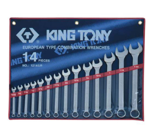 Набор комбинированных ключей, 5/16-1-1/4, 14 предметов KING TONY 1214SR