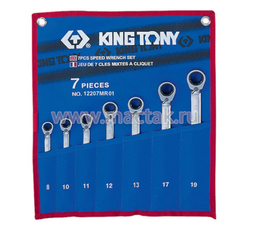 Набор трещоточных ключей, 8-19 мм, 7 предметов KING TONY 12207MRN01