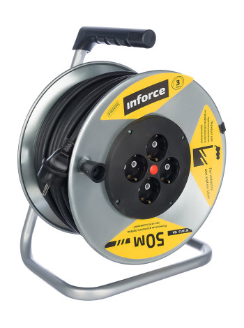 Силовой удлинитель на металлической катушке Inforce К4-Е-50 50 м 4 розетки с з/к 44150