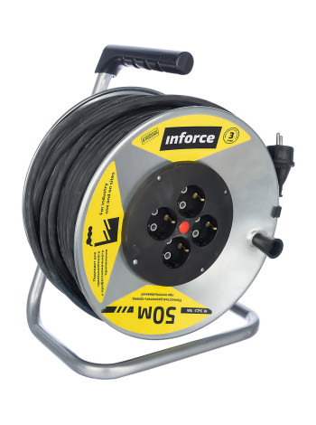 Силовой удлинитель на металлической катушке Inforce К4-Е-50 50 м 4 розетки с з/к 45150