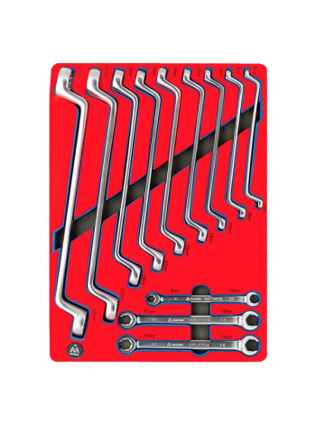 Набор накидных и разрезных ключей, зеркальная полировка, ложемент, 12 предметов МАСТАК 5-23112