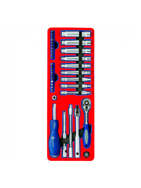 Набор торцевых головок 1/4” с принадлежностями, ложемент, 45 предметов МАСТАК 5-002045