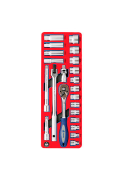 Набор торцевых головок 3/8” с принадлежностями, ложемент, 22 предмета МАСТАК 5-003222