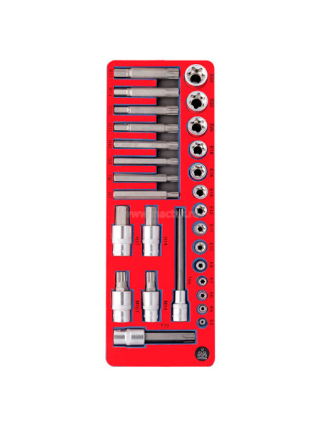 Набор торцевых насадок и головок TORX, ложемент, 28 предметов МАСТАК 5-03428