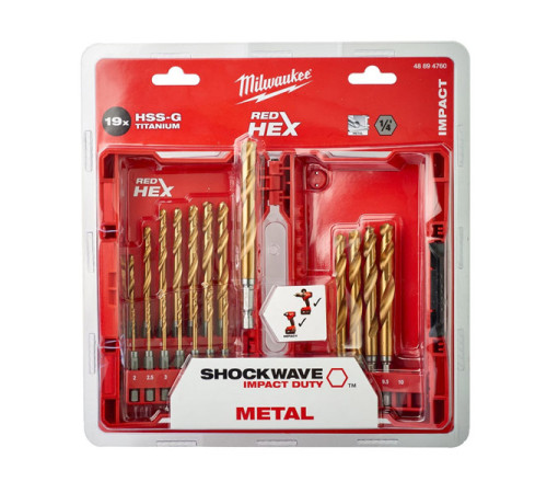Набор сверл по металлу RedHEX HSS-G TiN 19 шт. Milwaukee 48894760