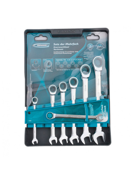 Набор комбинированных ключей с трещоткой 8-19 мм GROSS 14890