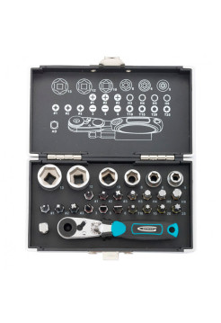 Набор бит и торцевых головок 1/4", магнитный адаптер GROSS 11361