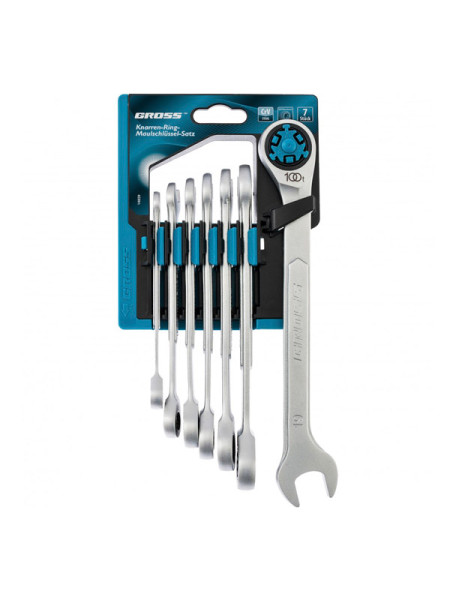 Набор ключей комбинированных трещоточных, СRV, 7 шт. 8-19 мм GROSS 14859
