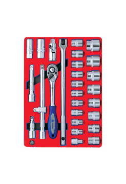 Набор торцевых головок 1/2" с принадлежностями (ложемент, 28 предметов) МАСТАК 5-004028