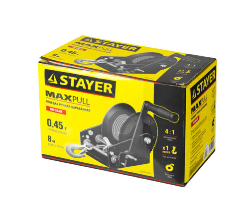 Ручная барабанная лебедка Stayer Master 0,45т, 8м 43112-0.5