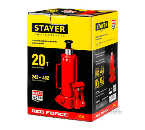 Гидравлический бутылочный домкрат Stayer RED FORCE 20т 43160-20