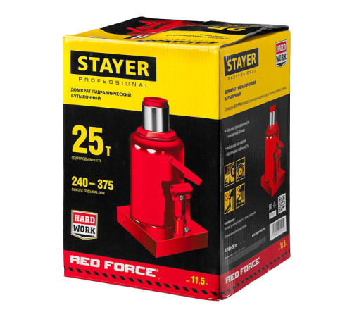 Гидравлический бутылочный домкрат Stayer RED FORCE 25т 43160-25