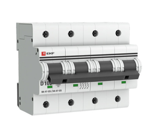 Автоматический выключатель EKF PROxima ВА 47-125 4P 100А D 15кА mcb47125-4-100D