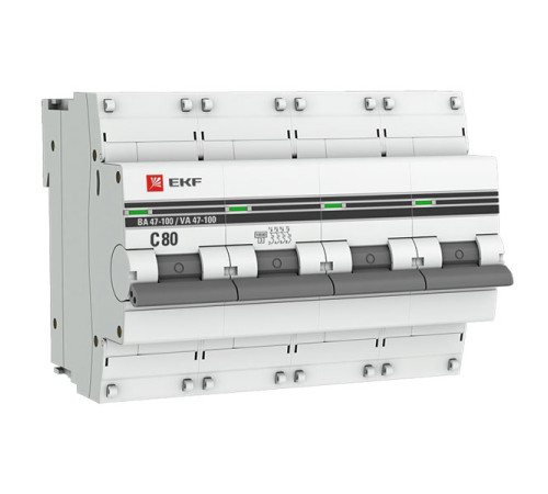 Автоматический выключатель EKF PROxima ВА 47-100 4P 80А 10kA mcb47100-4-80C-pro