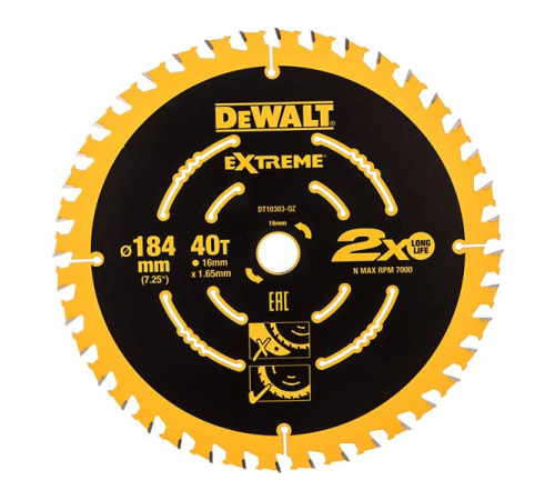 Диск пильный по дереву (184х16 мм; Z40) Dewalt DT10303