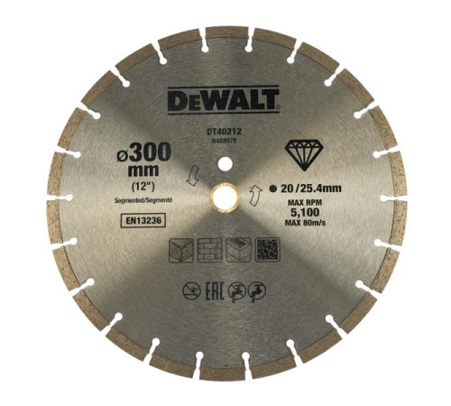 Круг алмазный сегментированный 300х25.4/20 мм Dewalt DT40212