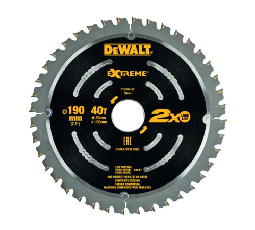 Диск пильный по террасной доске Extreme (190x30 мм) Dewalt DT4394-QZ