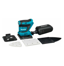 Аккумуляторная вибрационная шлифмашина Makita LXT, BL, 18 В, XPT, 114x140 мм, 11000-14000 об\м, ампл-1.5мм, 1.4 кг, кор,п\сборник, зажим +липучка, без аккум и з/у DBO480Z