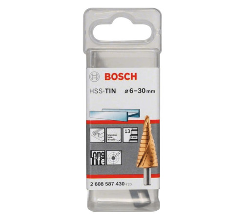 Ступенчатое сверло по металлу Bosch HSS-TiN 13 ступеней 6-30 мм 2608587430