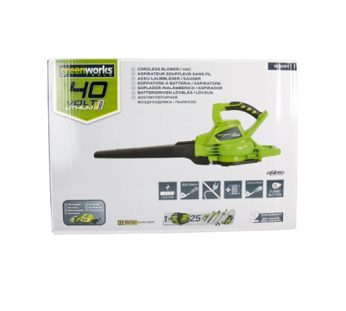 Аккумуляторный воздуходув-садовый пылесос GREENWORKS GD40BV 24227UB