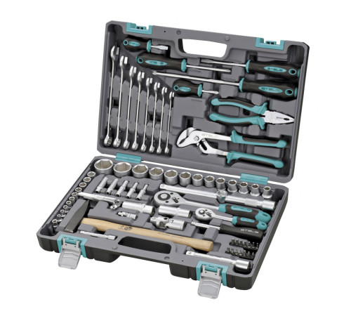 Набор инструментов, 1/2", 1/4", CrV, пластиковый кейс 76 предм. STELS 14104