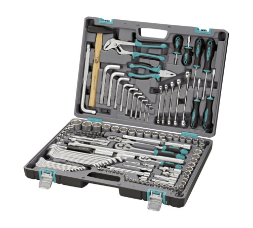 Набор инструментов, 1/2",3/8", 1/4", CrV, пластиковый кейс 142 предм. STELS 14107