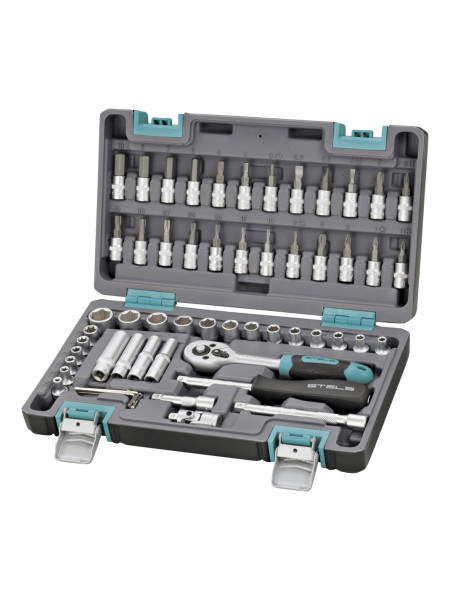 Набор инструментов, 1/4", CrV, пластиковый кейс 57 предм. STELS 14101