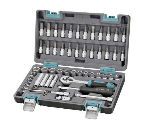 Набор инструментов, 1/4", CrV, пластиковый кейс 57 предм. STELS 14101