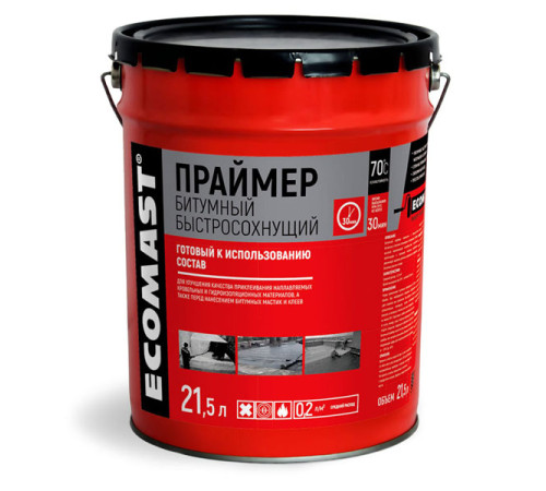 Быстросохнущий битумный праймер ECOMAST 21,5 л, металлическое ведро 24642
