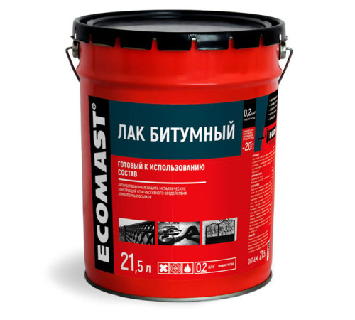 Битумный лак ECOMAST 21,5 л, металлическая упаковка 24639