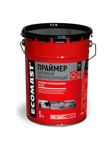 Быстросохнущий битумный праймер ECOMAST 5 л, металл. упаковка, 4 штуки 24611