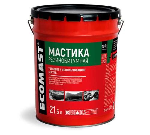 Резинобитумная мастика ECOMAST 21,5 л, металлическая упаковка 24634