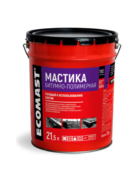 Битумно-полимерная мастика ECOMAST 21,5 л, металлическая упаковка 24637
