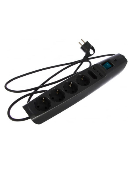 Сетевой фильтр ЭРА SFU-5es-2m-B 5 розеток, 2 USB, 2м, с/з, шторками и выключателем, черный, C0043326