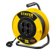 Удлинитель на катушке Stayer MS 315, 20 м 3500 Вт, заземление, 4 гнезда, ПВС 3x1,5 55078-20