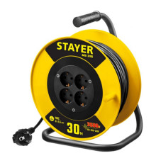 Удлинитель на катушке Stayer MS 315, 30 м 3500 Вт, заземление, 4 гнезда, ПВС 3x1,5 55078-30