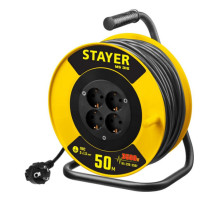 Удлинитель на катушке Stayer MS 315, 50 м 3500 Вт, заземление, 4 гнезда, ПВС 3x1,5 55078-50