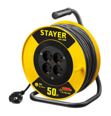 Удлинитель на катушке Stayer MS 315, 50 м 3500 Вт, заземление, 4 гнезда, ПВС 3x1,5 55078-50