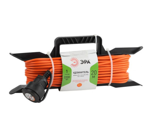 Силовой удлинитель ЭРА UFx-1-2x1.0-20m IP44 на рамке, без заземления, 1 гнездо, 20м, ПВС 2х1.0 Б0043040
