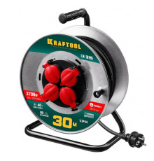 Удлинитель на катушке KRAFTOOL K-315 30м, 3700 Вт 4 гнезда, IP44, КГ 3х1.5 кв.м, 55085-30