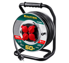 Удлинитель на катушке KRAFTOOL K-325 50м, 4000 Вт 4 гнезда, IP44, КГ 3х2.5 кв.м, 55086-50