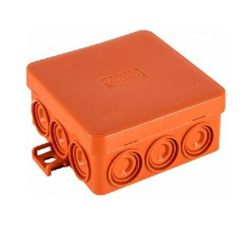 Огнестойкая коробка Экопласт JBL085 E110, о/п 85х85х38, 12 выходов, IP55, 2P, цвет оранжевый 43715HF