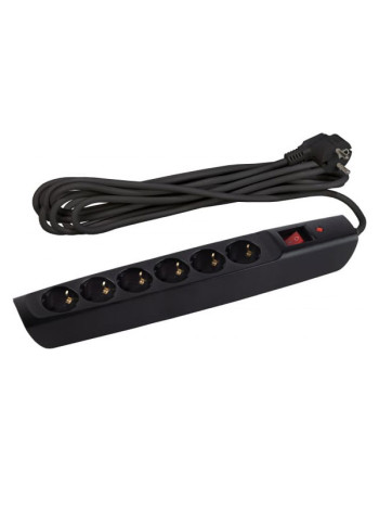 Сетевой фильтр ЭРА SFX-6es-4m-B черный, с заземлением, 10A, с выключателем, 6 гнезд, 4м Б0044026