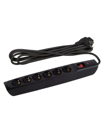 Сетевой фильтр ЭРА SFX-6es-2m-B черный с заземлением, 10А, с выключателем  6 гнезд, 2м Б0044024