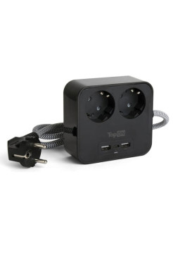 Сетевой фильтр TopOn TOP-PWS2 2 розетки с 2 USB-A и USB-C, 4000W, 1.5 м Черный TOP-PWS2B