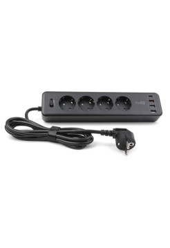 Сетевой фильтр TopOn TOP-PWS4 4 розетки, 3 USB, Type-C, PD 20W QC3.0, 4000W, 1.8 м Черный TOP-PWS4B